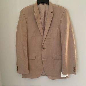 Kenneth Cole New York Tan Linen Blend 2 Button Sportcoat 40 Long Slim Fit